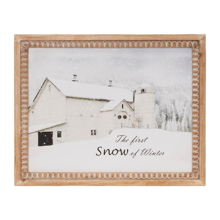 Melrose International Framed First Snow Barn Print 18"L, White/Brown - 90154DS