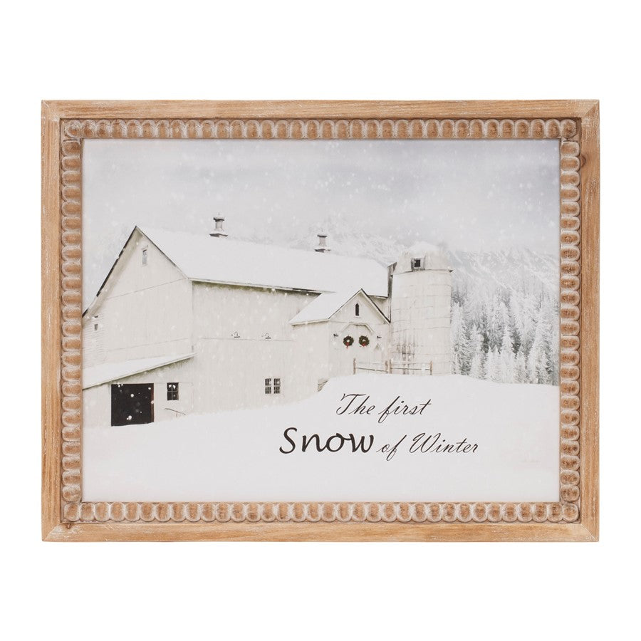 Melrose International Framed First Snow Barn Print 18"L, White/Brown - 90154DS