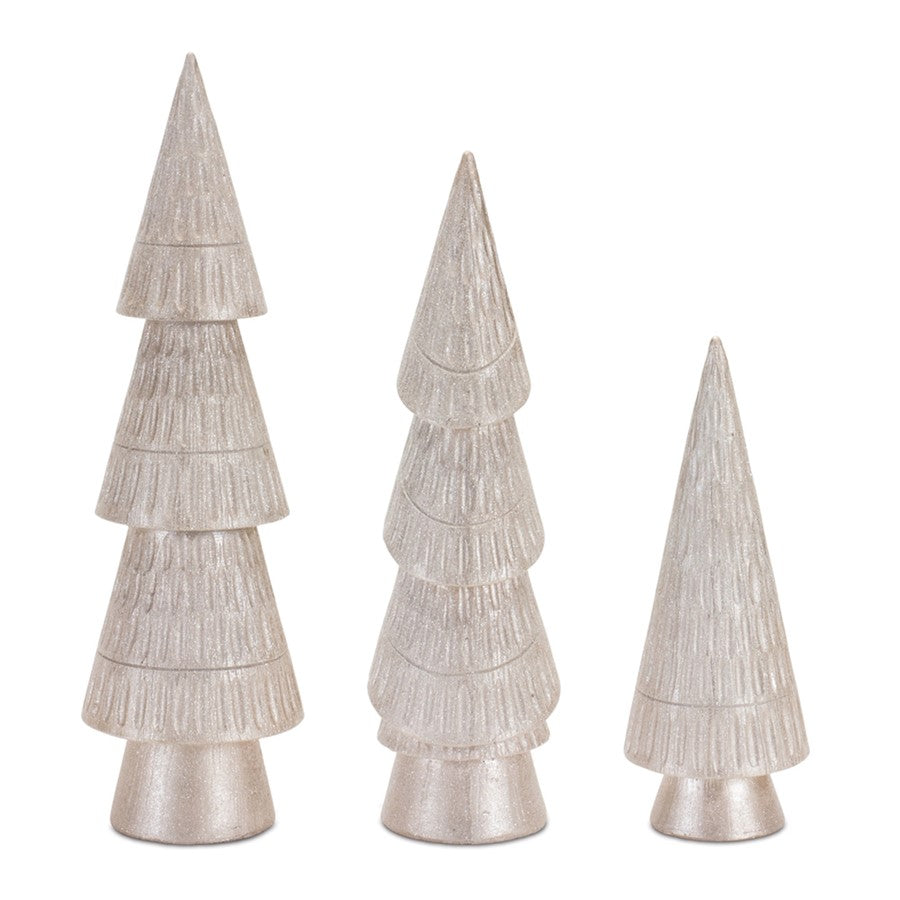 Melrose International Etched Pine Tree, Set of 3, Pink - 90168DS