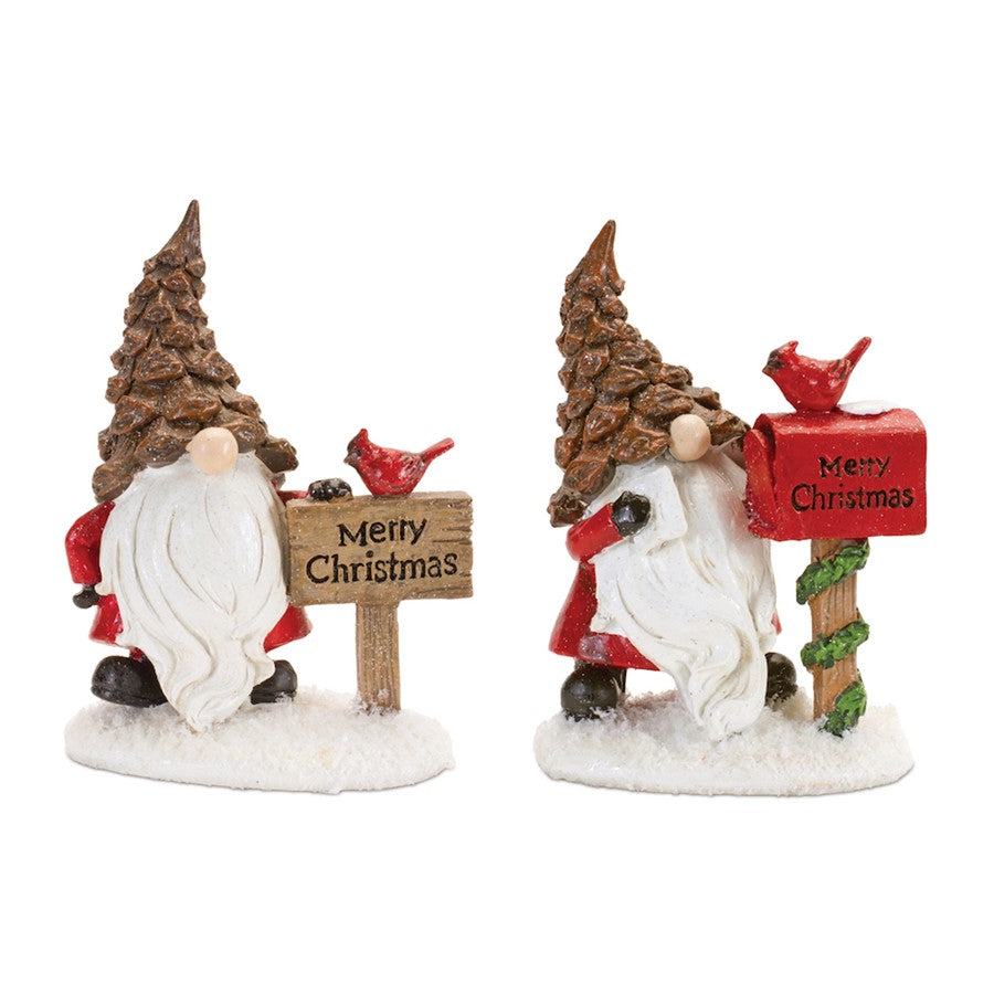 Melrose Pinecone Santa Gnome/Cardinal Bird, Set of 2, Brown/Red - 90173DS