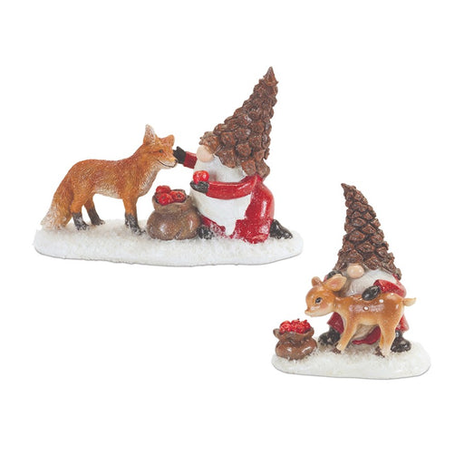 Melrose Pinecone Santa Gnome/Woodland Animals, Set of 4, Red/Brown - 90175DS
