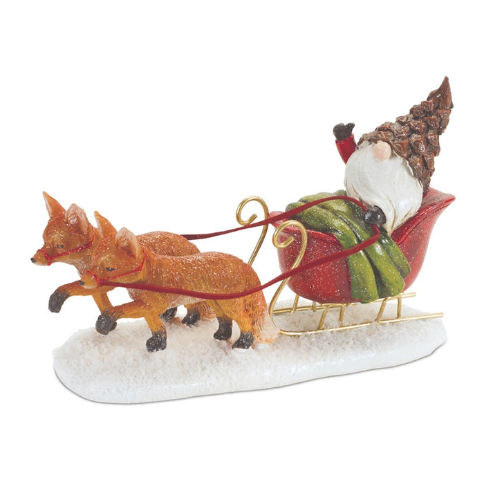 Melrose Pinecone Santa Gnome/Fox Sleigh, Set of 2, Brown/Red - 90176DS
