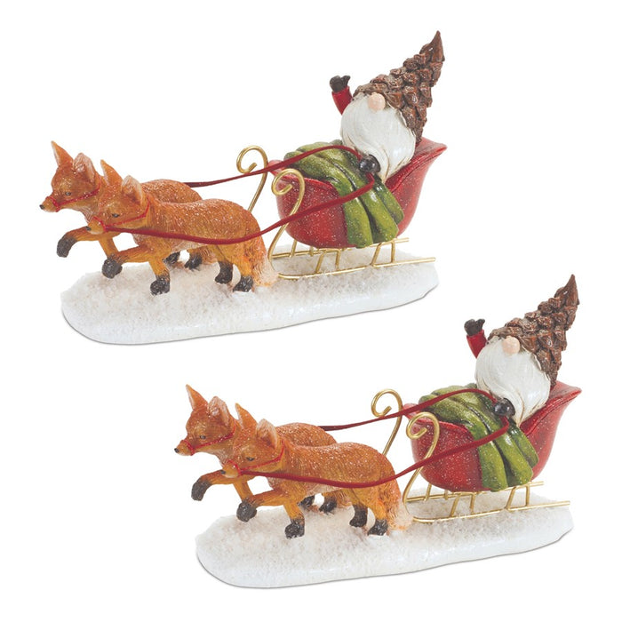 Melrose Pinecone Santa Gnome/Fox Sleigh, Set of 2, Brown/Red