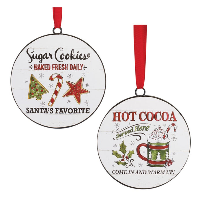 Melrose Metal Cookies/Cocoa Disc Ornament, Set of 12, White/Red/Green - 90184DS