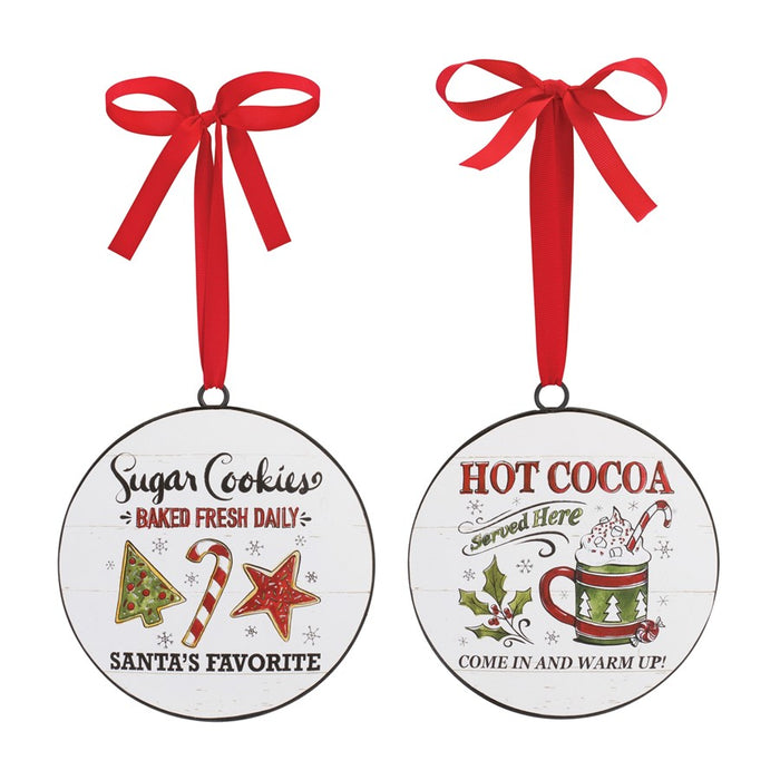 Melrose Metal Cookies/Cocoa Disc Ornament, Set of 12, White/Red/Green
