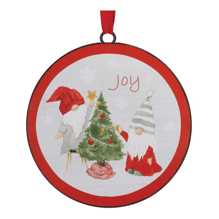 Melrose Metal Winter Gnome Disc Ornament, Set of 12, White/Red/Green