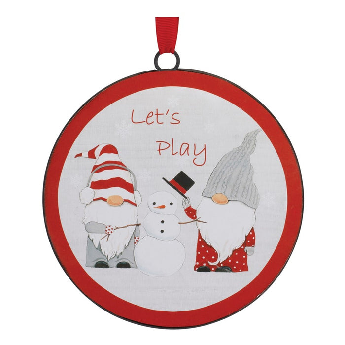Melrose Metal Winter Gnome Disc Ornament, Set of 12, White/Red/Green