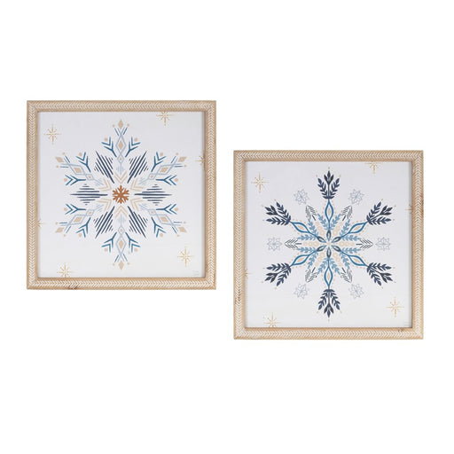 Melrose Framed Holiday Snowflake Print, Set of 2, White/Blue - 90186DS