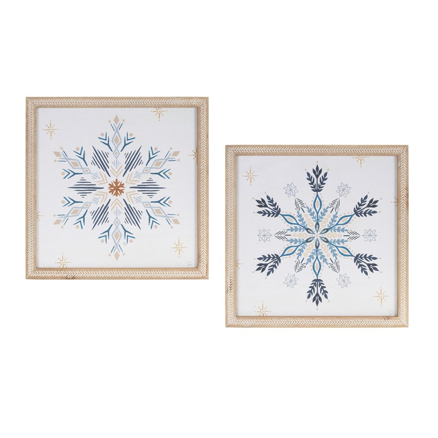 Melrose Framed Holiday Snowflake Print, Set of 2, White/Blue - 90186DS