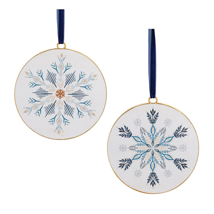Melrose Metal Modern Snowflake Disc Ornament, Set of 12, Blue/White - 90188DS