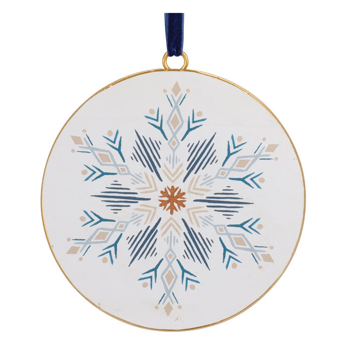 Melrose Metal Modern Snowflake Disc Ornament, Set of 12, Blue/White