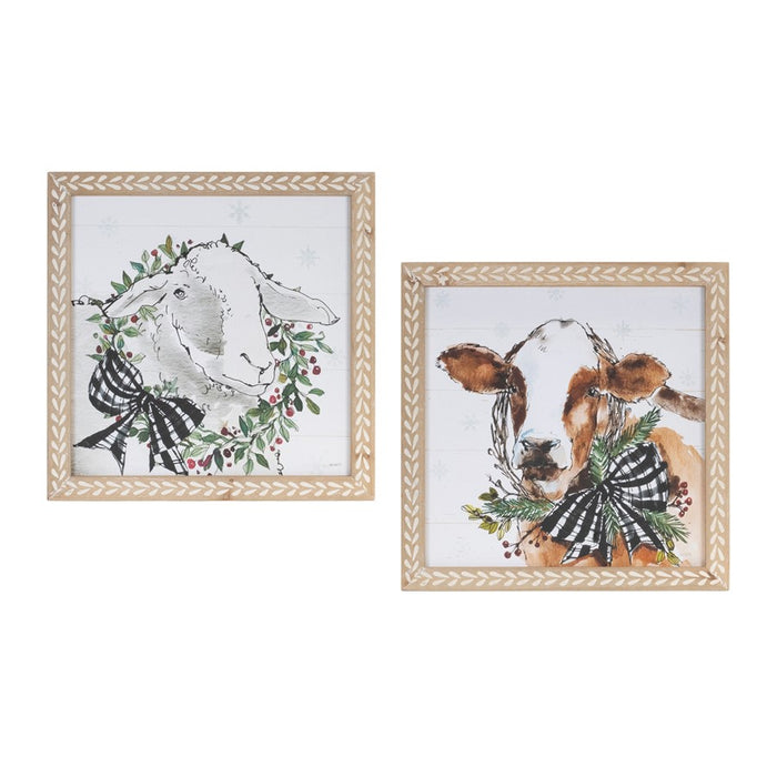 Melrose Framed Winter Farm Animal Print, Set of 2, White/Brown/Beige - 90190DS