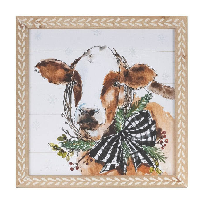 Melrose Framed Winter Farm Animal Print, Set of 2, White/Brown/Beige