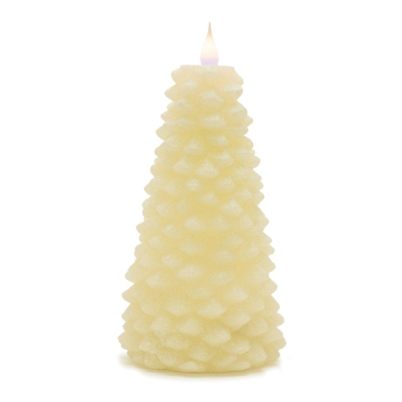 Melrose International Glittered Pine Tree Candle 8"H, White - 90192DS