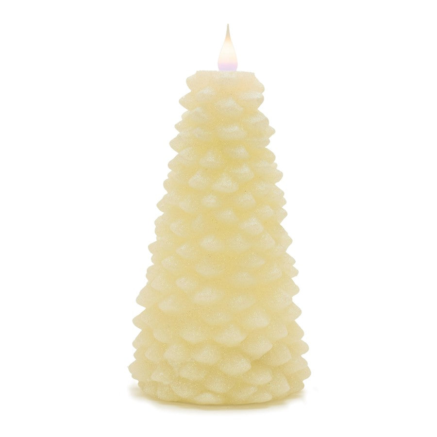 Melrose International Glittered Pine Tree Candle 8"H, White - 90192DS