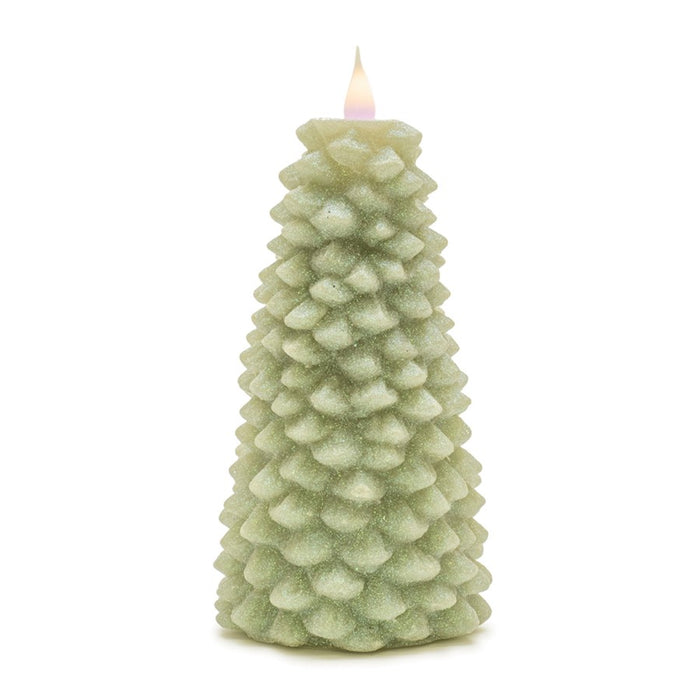 Melrose International Glittered Pine Tree Candle 8"H, Green - 90194DS