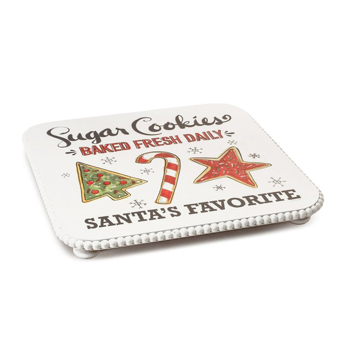Melrose Santa's Favorite Cookie Plate Pedestal 14.25", White/Red/Green - 90205DS
