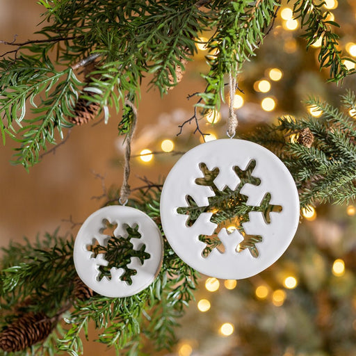 Melrose International White Wood Snowflake Cut-Out Ornament, Set of 12