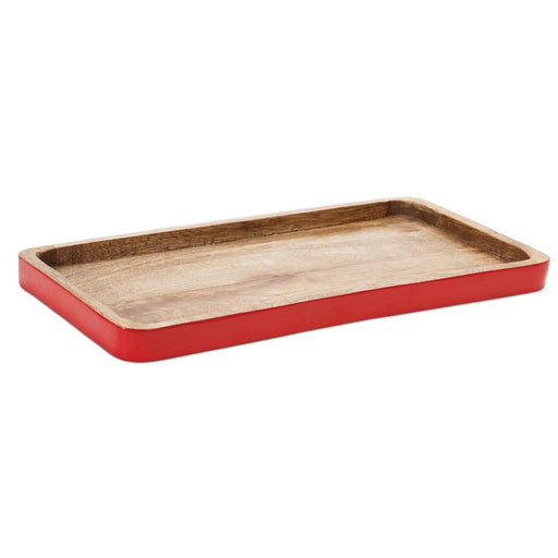 Melrose International Trimmed Wooden Tray, Set of 2, Red/Brown