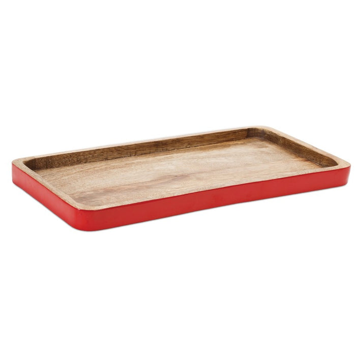 Melrose International Trimmed Wooden Tray, Set of 2, Red/Brown