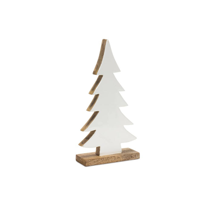Melrose Pine Tree on Natural Wood Base, Set of 2, White/Beige