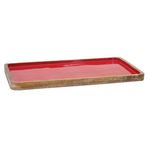 Melrose International Wooden Tray, Set of 2, Red/Brown