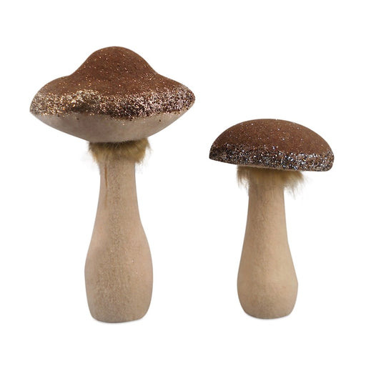 Melrose International Glittered Mushroom Decor, Set of 2, Brown - 90232DS