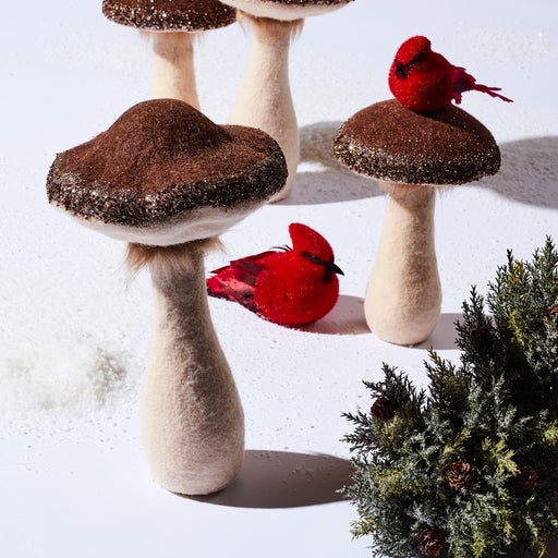 Melrose International Glittered Mushroom Decor, Set of 2, Brown