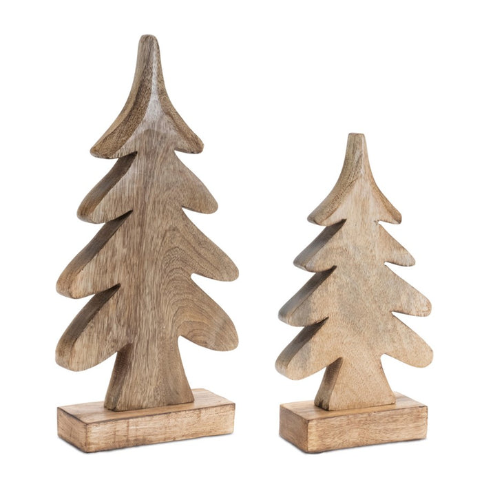 Melrose Natural Mango Wood Pine Tree on Base, Set of 2, Brown - 90238DS