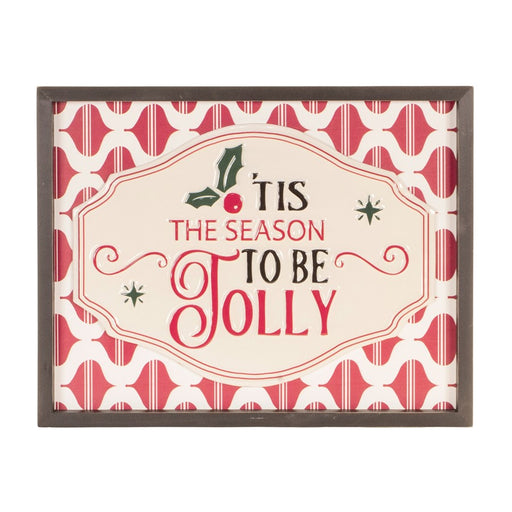 Melrose Framed Metal Jolly Christmas Sign, Set of 2, Red/Beige