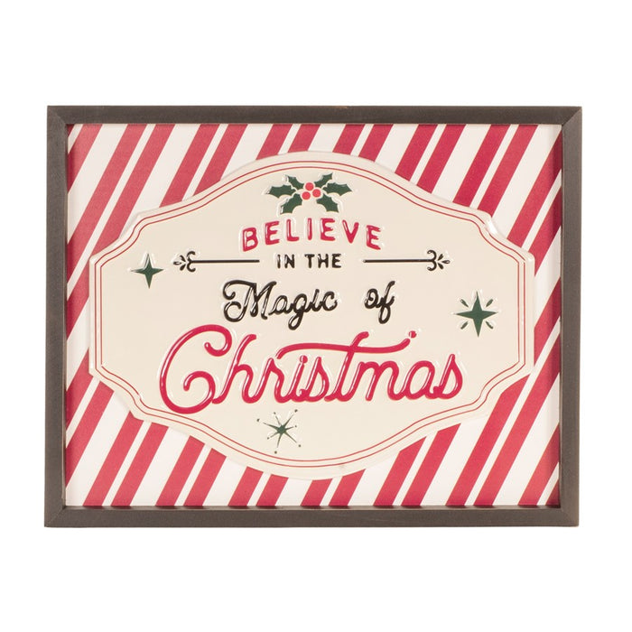 Melrose Framed Metal Jolly Christmas Sign, Set of 2, Red/Beige