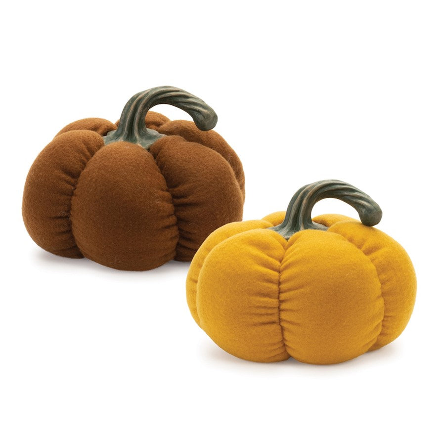 Melrose International Plush Pumpkin, Decor, Set of 2, Yellow/Brown - 90324DS