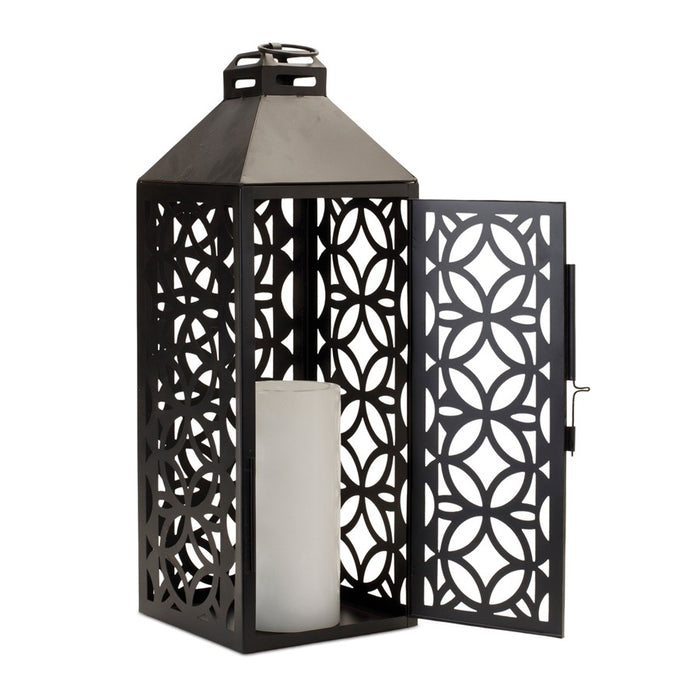Melrose International Ornate Geometric Metal Lantern, Set of 2, Black
