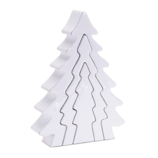 Melrose International Wood Pine Tree Nesting Display, Set of 2, White - 90335DS
