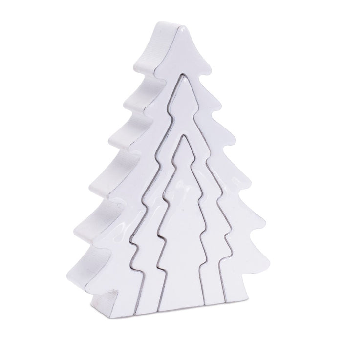 Melrose International Wood Pine Tree Nesting Display, Set of 2, White - 90335DS