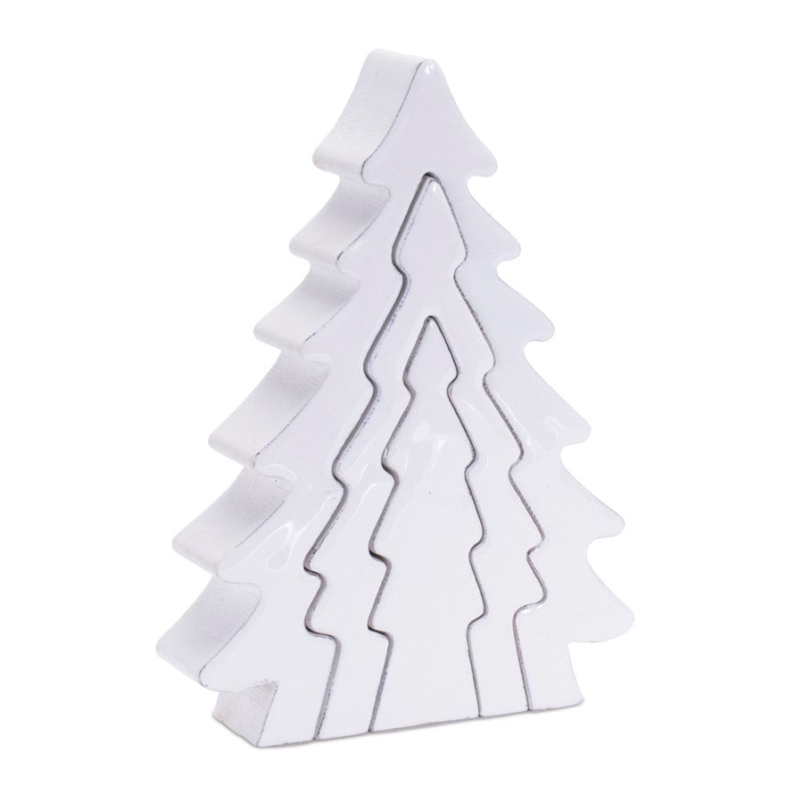 Melrose International Wood Pine Tree Nesting Display, Set of 2, White - 90335DS