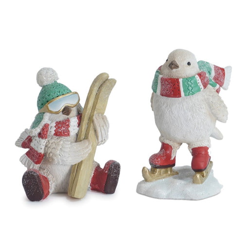 Melrose Winter Sport Bird Figurine, Set of 6, White/Blue/Red - 90342DS