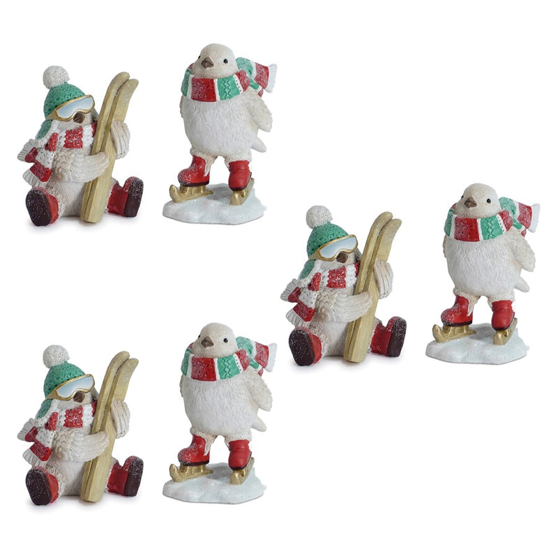 Melrose Winter Sport Bird Figurine, Set of 6, White/Blue/Red