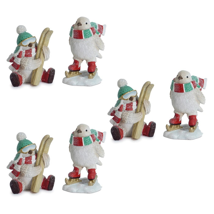 Melrose Winter Sport Bird Figurine, Set of 6, White/Blue/Red