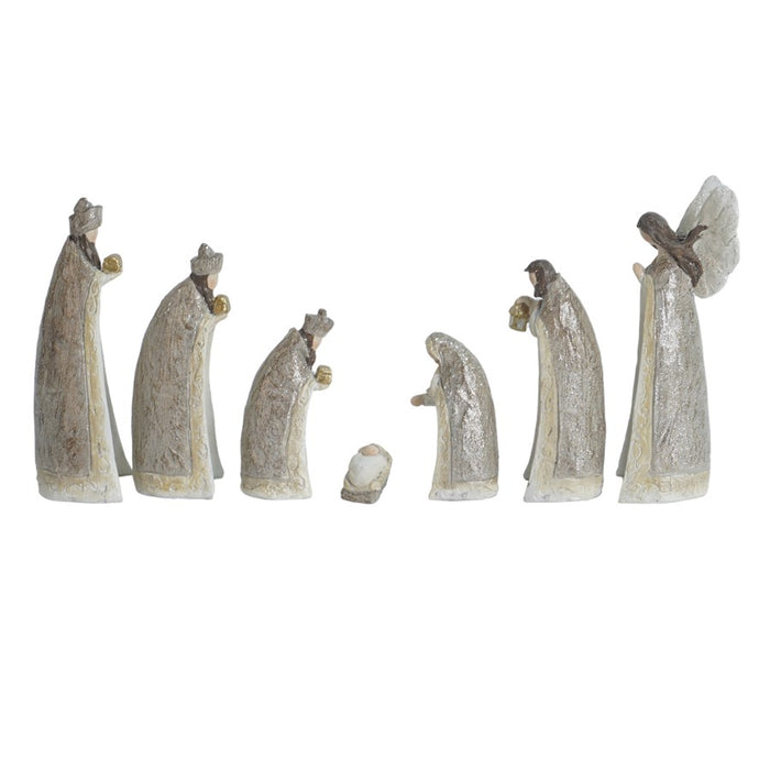 Melrose Nesting Mini Nativity Figures, Set of 7, Beige/Gold - 90344DS