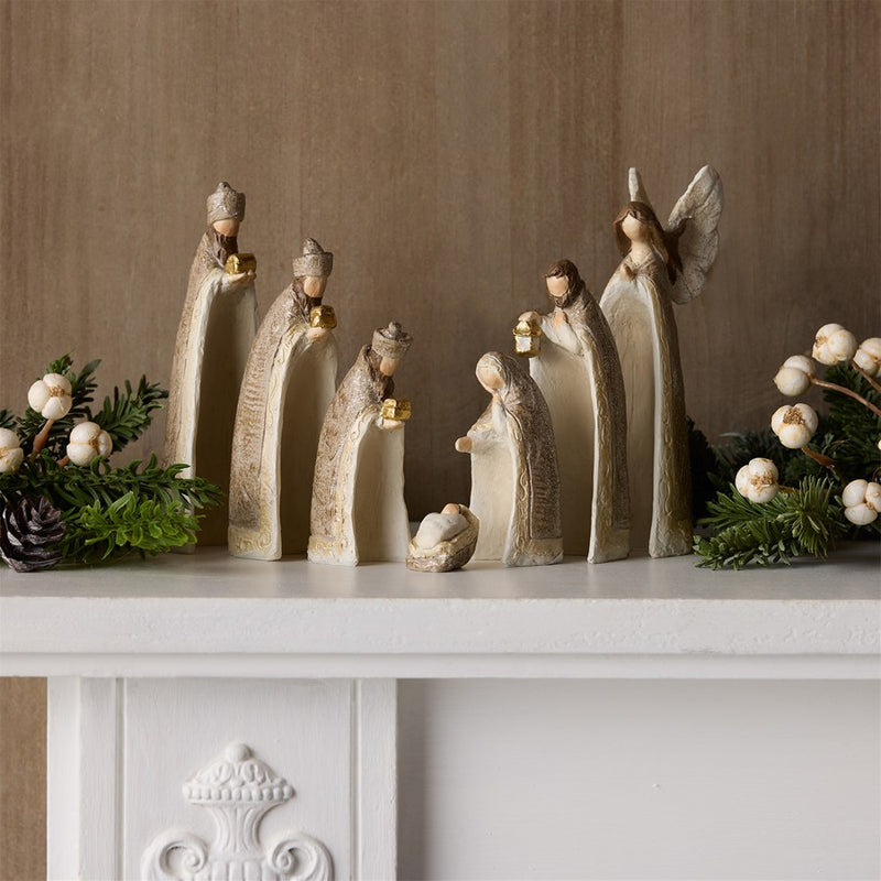 Melrose Nesting Mini Nativity Figures, Set of 7, Beige/Gold