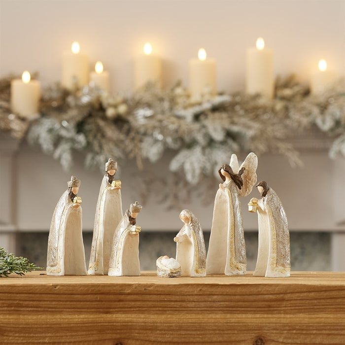 Melrose Nesting Mini Nativity Figures, Set of 7, Beige/Gold