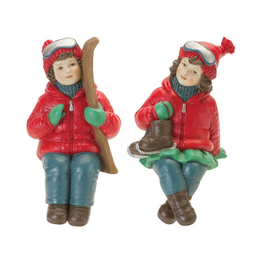 Melrose Holiday Children Shelf Sitter/Skis/Skates, Set of 4, Red/Blue - 90347DS