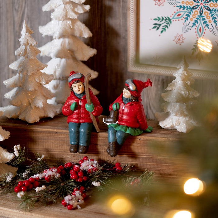 Melrose Holiday Children Shelf Sitter/Skis/Skates, Set of 4, Red/Blue
