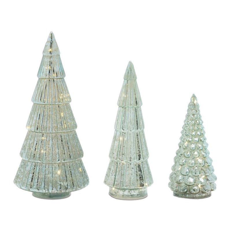 Melrose International LED Green Mercury Glass Tree, Set of 3 - 90354DS