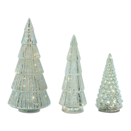 Melrose International LED Green Mercury Glass Tree, Set of 3 - 90354DS