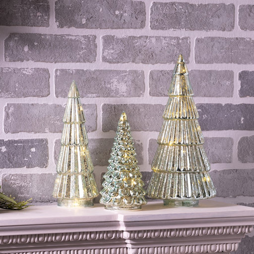 Melrose International LED Green Mercury Glass Tree, Set of 3