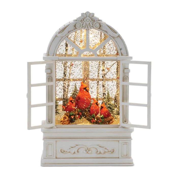 Melrose LED Snow Globe Window/Cardinal Family 9"H, White/Red - 90356DS