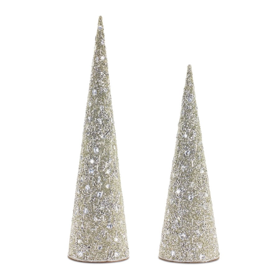 Melrose International Beaded Glass Cone Tree, Set of 2, Silver - 90357DS