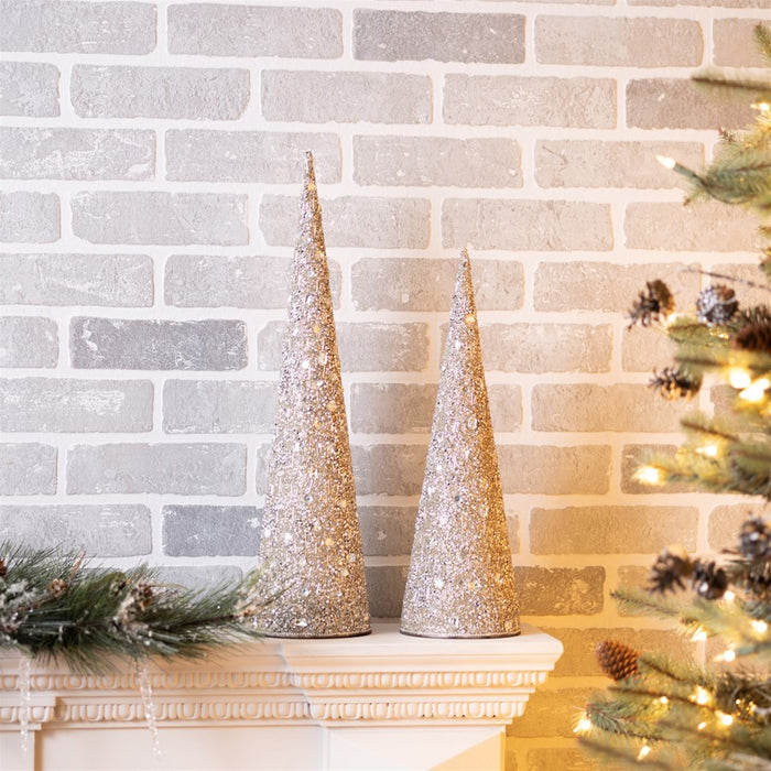 Melrose International Beaded Glass Cone Tree, Set of 2, Silver